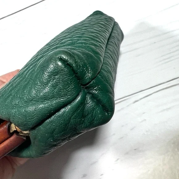 🦆 DOONEY & BOURKE LEATHER KISSLOCK COIN POUCH IN FOREST GREEN WITH TAN TRIM - Picture 5 of 10